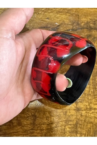 Kırmızı Oyma Kemik Kadın Hint Bileziği Çap 7 Cm Çok Renkli