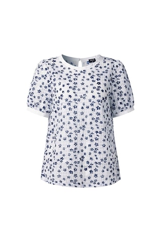 Beyaz Vonda Kadın Yaz Yuvarlak Yaka Puf Kısa Kollu Pileli Çiçekli Bol Bluz