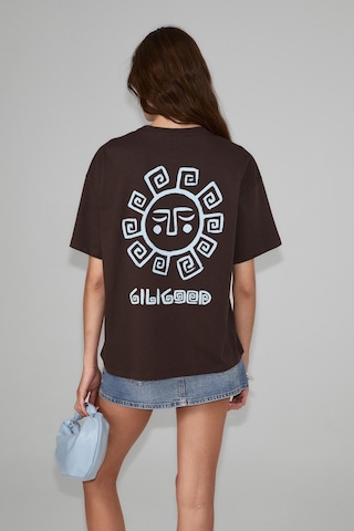 Grımelange Sahara Kadın Yumuşak Ve %100 Organik Pamuklu Baskı Detaylı Kahverengi T-shirt