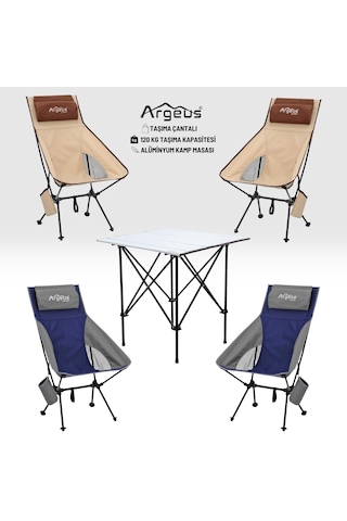 4 Adet Katlanır Kamp Sandalyesi Ve Alüminyum Masa Seti - Aero Silver - Mavi/kum Karışık/Çok Renkli