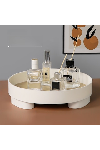 Yuntech01 Ahşap Mutfak Makyaj Dolabı Taşıyıcı - Beyaz Büyük Boy Organize Edici Tabak, Parfüm Kozmetik Meyve Depolama Kutusu