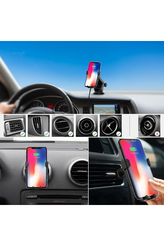Youmex Dodocool 10w Hızlı Kablosuz Araç Şarj Cihazı Kütleçekli Tutucu - Dashboard/sınıf Camı Emici + 2 Havalandırma Grili + 1m Micro-usb Kablosu - Qi Uyumlu Telefonlar İçin Siyah