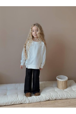 Miniko Kids Kız Çocuk Yıldız Taşlı 2li Pamuk Takım Ekru