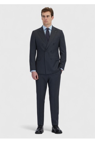 Ramsey Antrasit Çizgili Zeroweight Slim Fit %100 Yün Takım Elbise