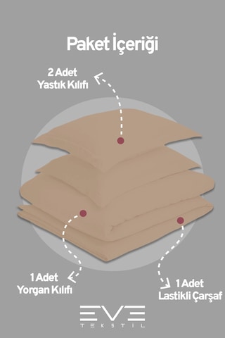 Eve Tekstil %100 Pamuk Ranforce Çarşaflı Yastık Ve Yorgan Kılıflı Çift Kişilik Nevresim Takımı 200x220 Cm Kahverengi