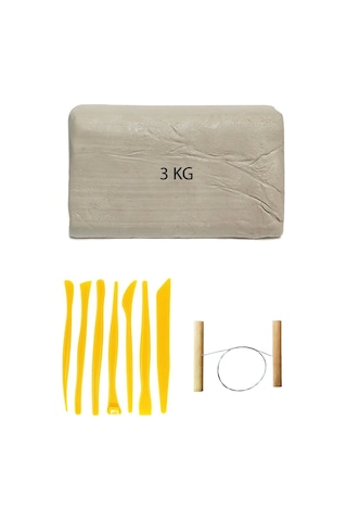 Beyaz Seramik Hamuru 3 Kg Plastik Ebeşuar Seti Kil Seti Seramik Çamuru Çamur Kesme Teli Seramik Kili