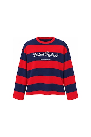 Mixray 2260 Kadın Retro Çizgili District Originals Baskı Sweatshirt Lacivert