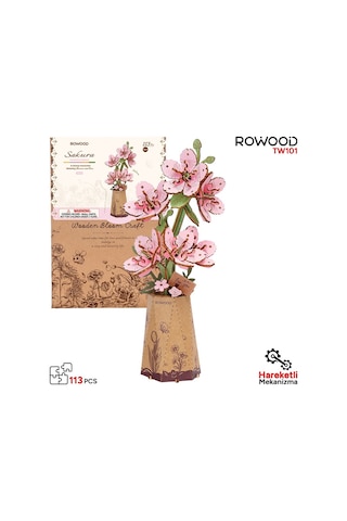 Rowood Tw101 Kiraz Çiçeği Sakura Dıy Minyatür Maket Model Seti Ahşap 3d Wooden Puzzle 3d Model Kit Ahşap Maket Dekoratif Hobi Seti