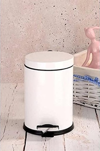 Pedallı Banyo Çöp Kovası 5lt Siyah Beyaz Pembe Metal Çok Renkli