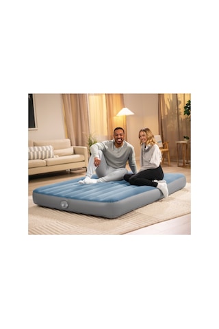 Intex Çift Kişilik Şişme Yatak - Queen Single-high Çıkarılabilir Şarjlı Pompalı 152x203x25cm Mavi
