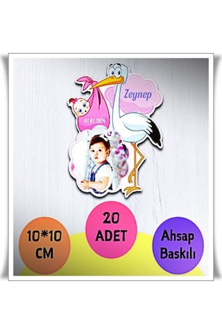 Bebek Çocuk Doğum Günü Resimli Ahşap Magnet 20 Adet A8