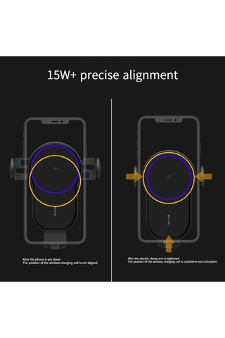 Wisdomselect Qi 15w Otomatik Sıkma Araç Telefonu Tutucu Kablosuz Şarj-zarif Gri Hava Çıkışlı Kablosuz Olmayan Şarj Siyah Vantuzlu Yok Uc495f