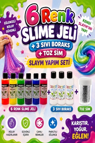 Slaym Yapım Seti 6 Adet Slime Jeli + 3 Adet Sıvı Boraks + 1 Adet Toz Sim