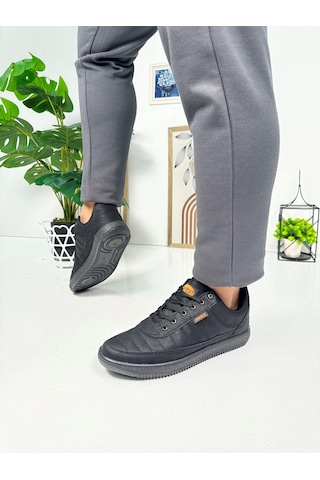 Günlük Erkek Sneaker Bağcıklı Dikişli Hafif Rahat Yürüyüş Spor Ayakkabı 013c Siyah