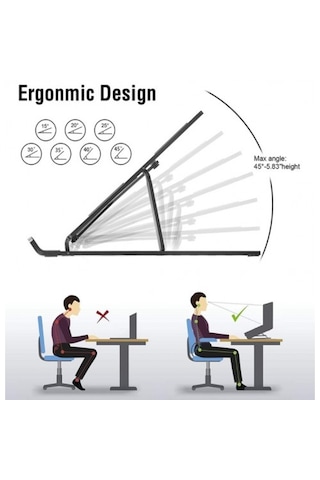 7 Kademeli Ayarlı Katlanabilir Laptop Tablet Standı Çok Amaçlı Siyah