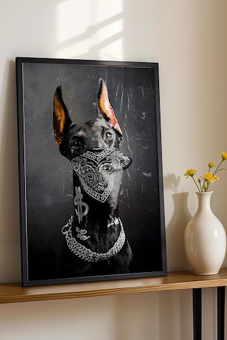 Bad Dog Çerçeveli Tablo Bandanalı Gangster Doberman Köpek Hip-hop Hayranlarına Hediye Modifiye Sanat