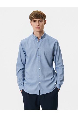 Koton Slim Fit Gömlek Klasik Yaka Uzun Kollu Düğmeli Mavi 4sam60023hw Mavi