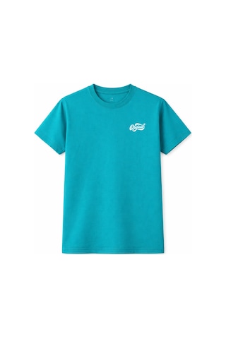 Unisex Bisiklet Yaka Original Yazılı Pamuklu Rahat Kalıp Baskılı Oversize T-shirt Turkuaz
