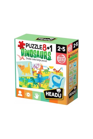 Headu 8+1 Çift Taraflı Dinozorlar Puzzle