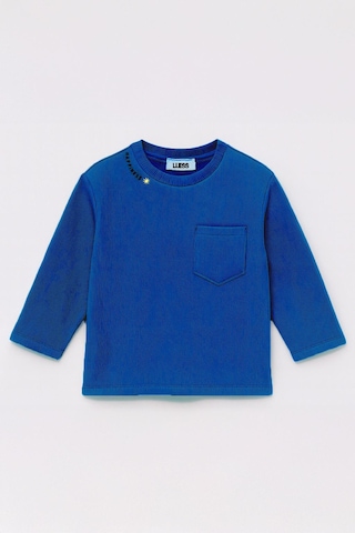 Luess Unisex Çocuk Happiness Nakışlı Cepli Fitilli Kaşkorse Tişört Lacivert