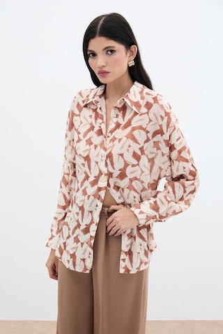 Sateen Desenli Viskon Gömlek - Kahve-136023 Kahve