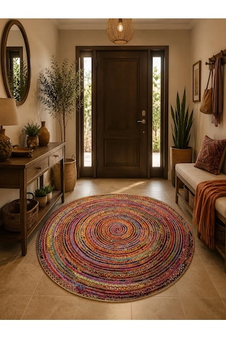 Blg Home Circle Bambu Koleksiyonu Yuvarlak Dijital Baskı Halı 8723 Çok Renkli