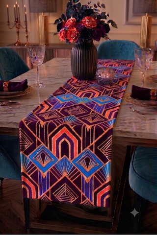 Premium Masa Runner Dijital Baskılı Çizgi Desenli Dekoratif Salon Mutfak Yemek Masası Runner Örtüsü 45x140 Cm Çok Renkli