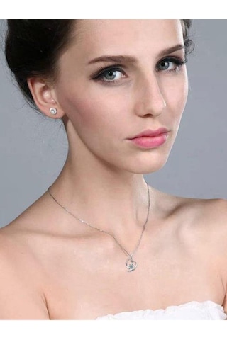 Brezza Lusso Jewelry Enesstore Gümüş Melek Kalbi Taşlı Kadın Kolye Küpe Set