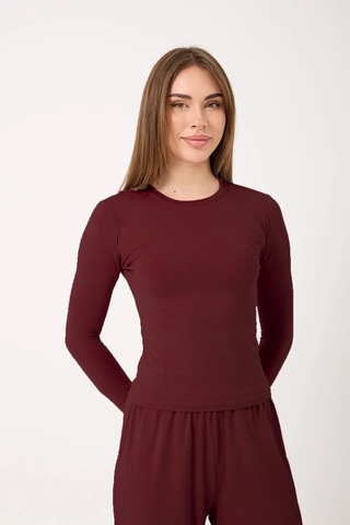 Zoor Ultra Soft Penye Modal Yuvarlak Yaka Bluz Bordo