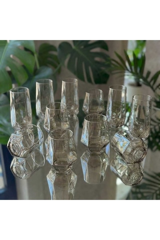Çnr Home Collection 12 Parça Füme Cam Bardak Seti Gold