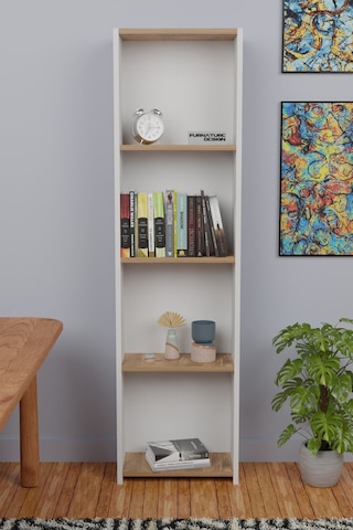 5 Raflı Kitaplık Arkalıklı Dar Raf Kütüphane Beyaz - A.çam
