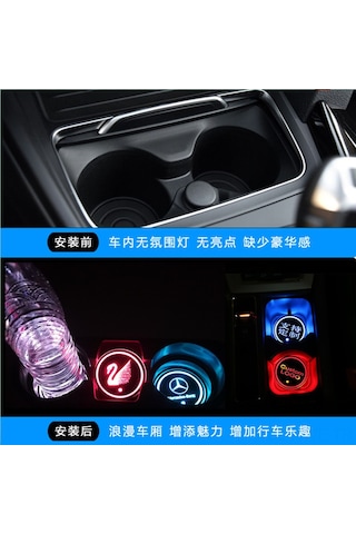 Honmex Mercedes Benz Bens İç Dekorasyon Işıklandırma Aydınlatmalı Bardak Altlığı, 220mah Pil, Otomatik Şarj Durdurma, 66mm Yuvarlak Kenar