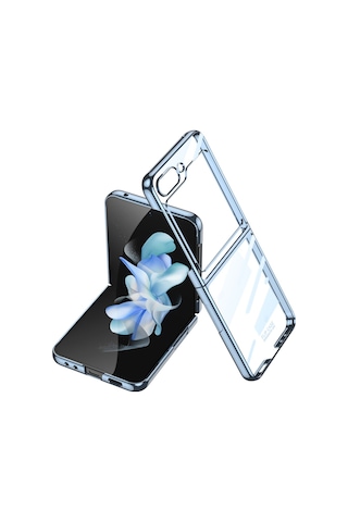 Samsung Uyumlu Galaxy Z Flip 5 Kılıf Zore Kıpta Lensli Kapak Mavi Açık