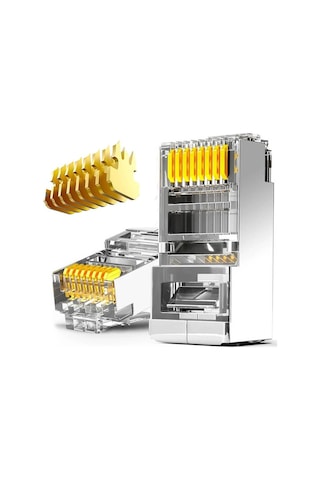 Koodmax 100 Adet - 50u 50 Micron Gold Plated Cat6 Rj45 Metal Konnektör Ethernet Kablo Ucu Jack Jak