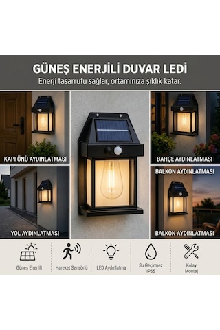 Ampul Model 3 Modlu Solar Led Duvar Lambası, Güneş Enerjili, Şarjlı Kablosuz Dış Mekân Apliği, Bahçe Ve Kapı