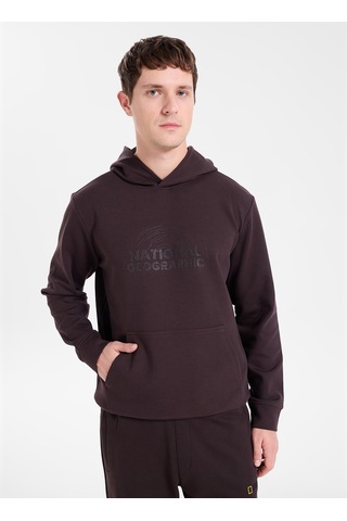 National Geographic N6wm-swt4082 Kahve Erkek Kapüşonlu Baskılı Relaxed Sweatshirt