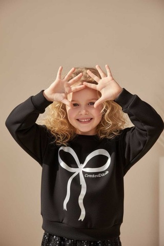 Uğur Bebe Kız Çocuk Premium Siyah Pullu Esnek Etekli Şık Lüks Sweatshirt Takımı Siyah Siyah