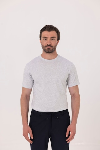 Sabri Özel Açık Gri %100 Pamuk Bisiklet Yaka Düz Renk Basic T-shirt