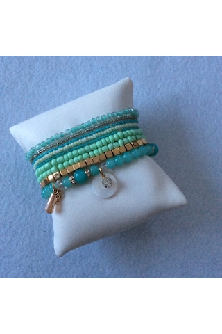 Çoklu Boncuklu Lastikli Yeşil Turkuaz Renk Çok Renkli