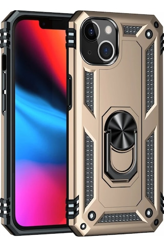 Newface Apple iPhone Uyumlu 13 Kılıf Sofya Yüzüklü Silikon Kapak Glblseme - 10 - Gold