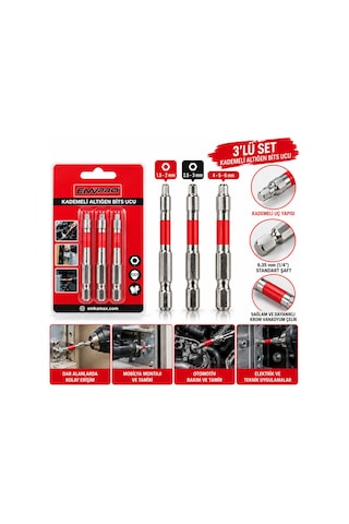 3pcs Kademeli Alyan Bits Ucu - Çok Fonsiyonlu 65mm/2.56 Oın 5570