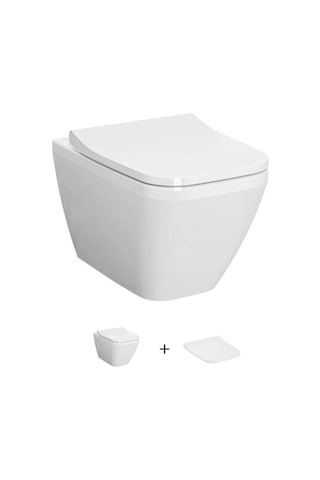 VitrA İntegra Square Kare Rim-ex Asma Klozet + Slim Duroplast Yavaş Kapanan Klozet Kapağı Set Beyaz
