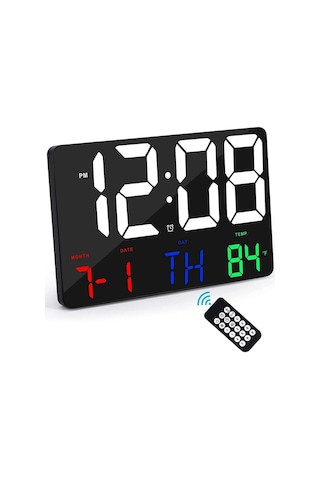 Alfalink Dijital Duvar Saati Renkli Uzaktan Kumandalı Hd Led Ekran Tarih Gün Sıcaklık Alarm Usb Dekoratif Siyah