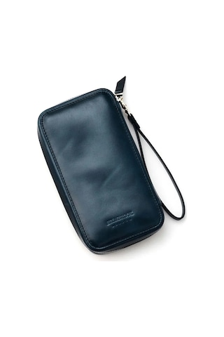 Carlye Hakiki Deri Lacivert Uniseks Ön Cepli Bileklikli Fermuarlı Rfid Korumalı Çanta Lacıvert