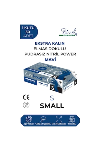 Nitril Mavi Power Pudrasız Muayene Eldiveni S- 1 Paket 50 Li