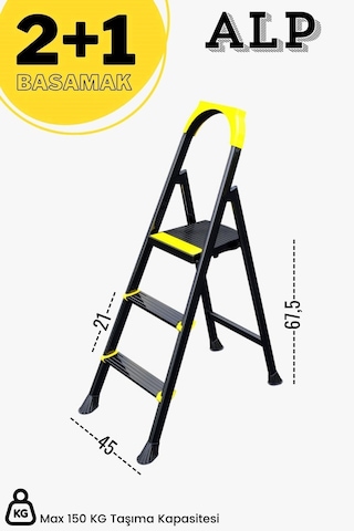 Karen Alp Siyah 2+1 Metal Basamaklı Katlanabilir Merdiven