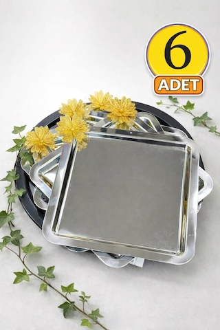 Jasper Gold Papatya Detaylı Gümüş Paslanmaz Çelik Sunum Tepsisi Çiçek Aksesuarlı 21 Cm