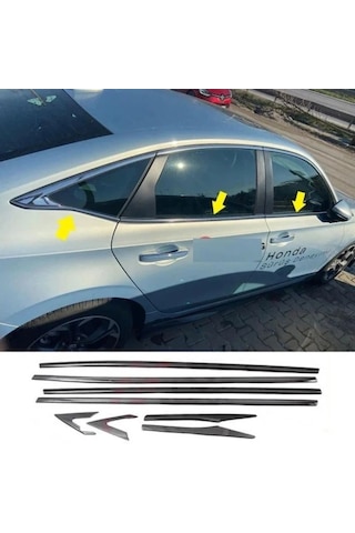 Honda Civic Fe1 2022 Sonrası Uyumlu Paslanmaz Krom Alt Cam Çıtası 8 Parça