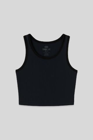 Tommy Life Lacivert Basic Sıfır Kol Dar Kalıp U Yaka Kadın Crop Top Atlet - 97160 Lacivert
