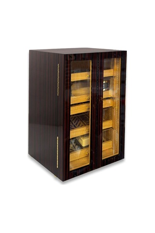 Elektronik Nemlendiricili Camlı 4 Çekmeceli Işıklı Puro Kutusu Humidor Abanoz 200's